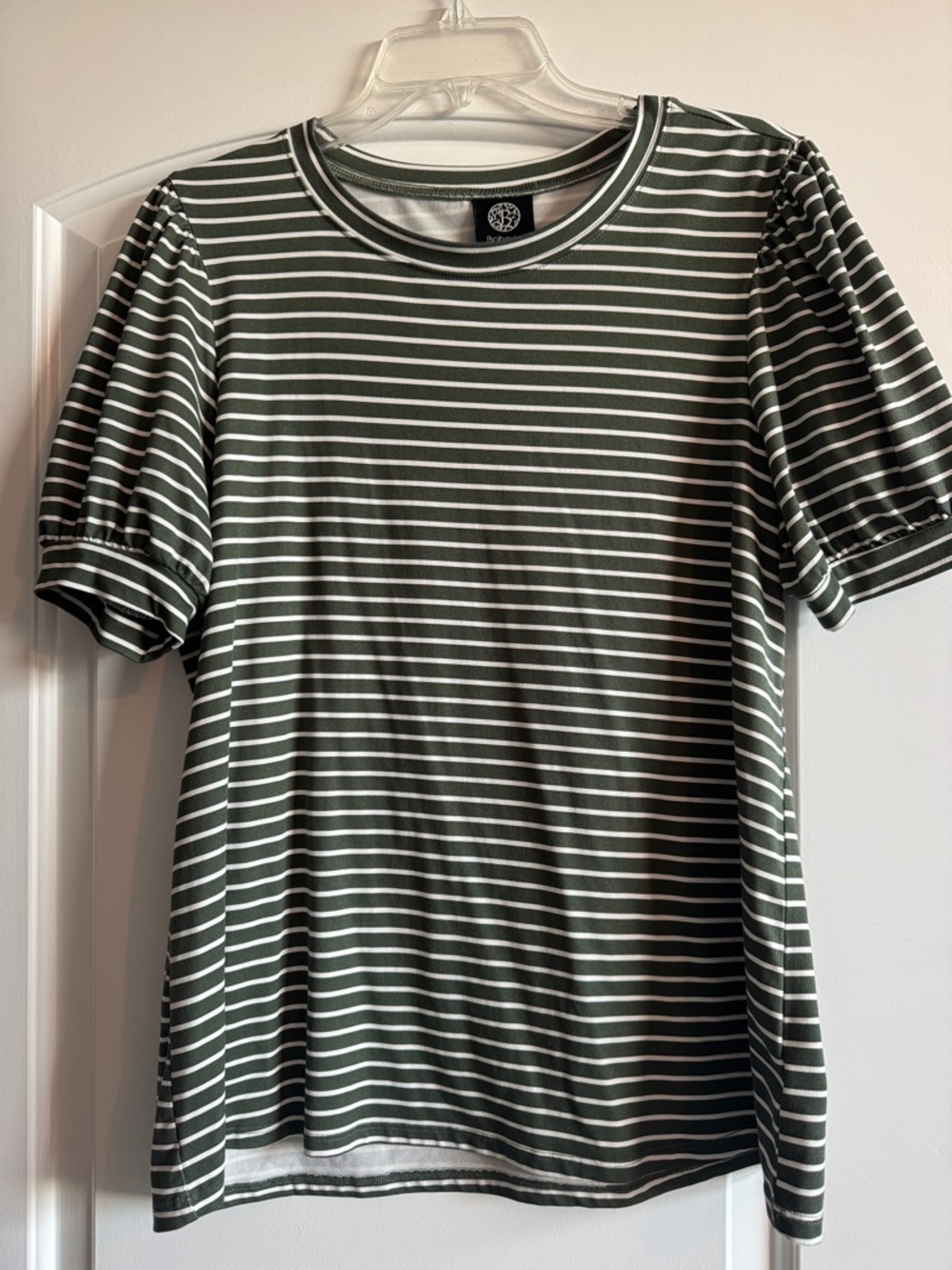 Striped Olive & White Puff Sleeve Tunic Top